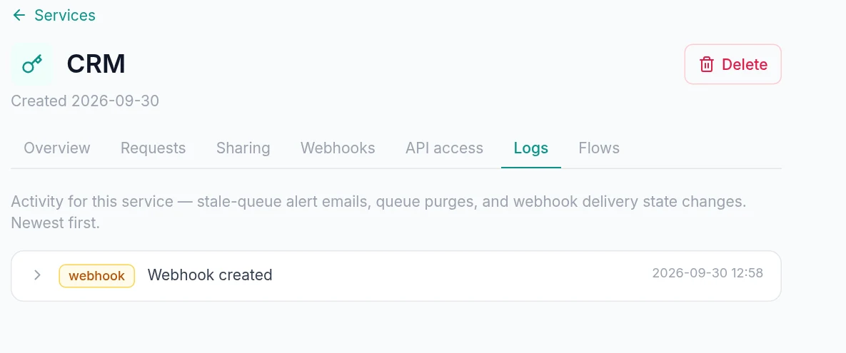 Portal → Configuration → Services → service → Logs tab