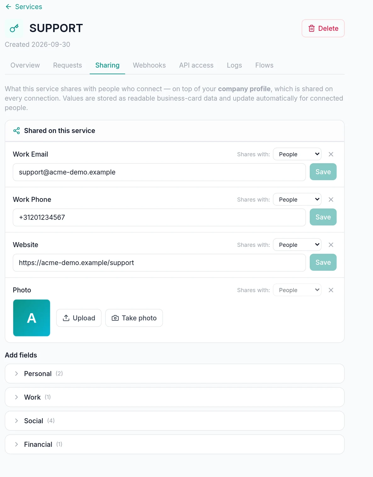 Portal → Configuration → Services → service → Sharing tab